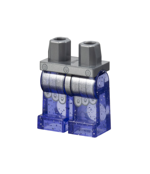 LEGO - Heupen en doorschijnend paarse glitterbenen met zilveren gevechtsrok en pteruges-patroon - Flat Silver | N