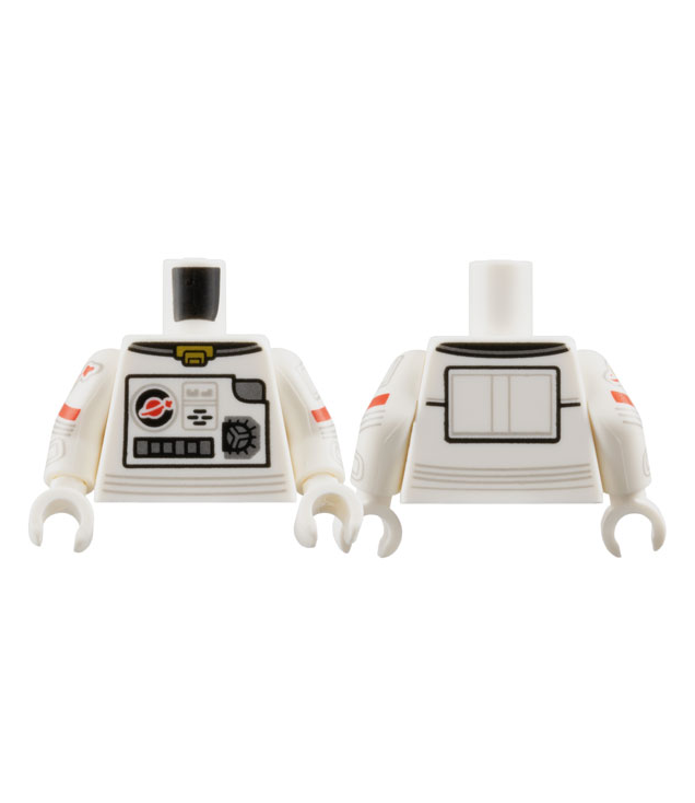 LEGO - Torso astronautenruimtepak met klassiek Space-logo, panelen en knoppen, gouden kraag / witte armen met panelen, gouden logo, rode streep en grijze lijnen / witte handen - White | N