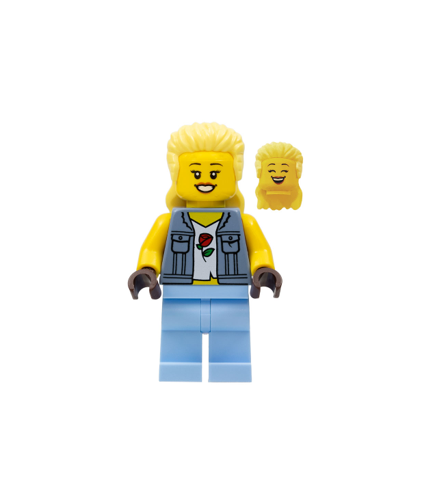 LEGO - Stuntz-toeschouwer – vrouw, zandblauw vest over roze shirt, lichtblauwe benen, lichtgele mat - | N