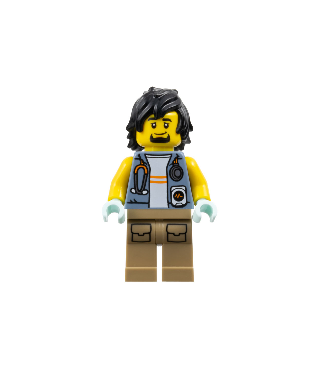 LEGO - Stadsjungle-verkenner – zandblauw jasje, stethoscoop, zandkleurige benen, zwart haar - | N