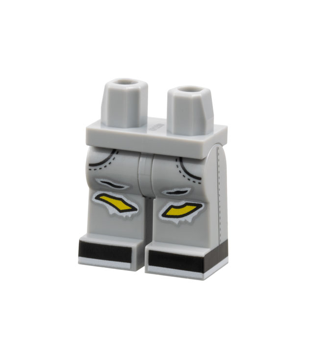 LEGO - Heupen en benen met zakken, scheuren, gele benen en zwarte schoenen met witte zolen - Light Bluish Gray | N