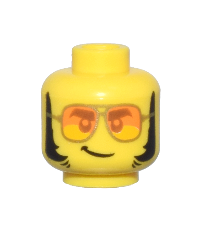 LEGO - Minifiguur-hoofd met oranje zonnebril met zilveren montuur, scheve glimlach, dikke bakkebaarden – holle nop (3626cpb2540) - Yellow | N