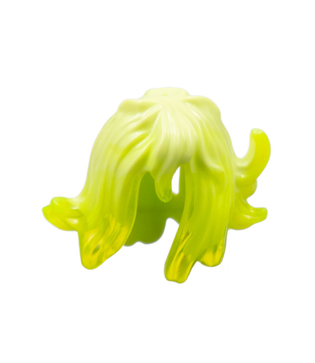 LEGO - Minifiguur-haar vrouw halflang golvend met zijspikes, lang ovaal gat achter en gemarmerd doorschijnend neongroen patroon - Yellowish Green | N