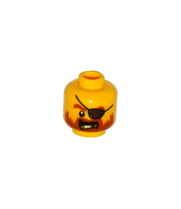 LEGO - Minifiguur-hoofd met donkeroranje baard, gouden tanden en ooglap – holle nop (3626cpb1304) - Yellow | N