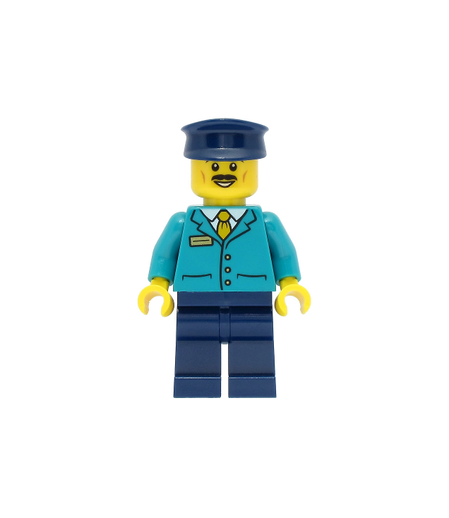 LEGO - Treinmachinist - man, donkeraquablauw shirt, donkerblauwe benen en pet - | N