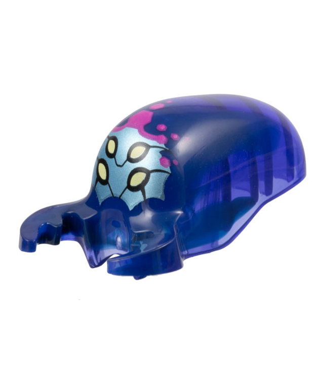 LEGO - Minifiguur-hoofd, gemodificeerd buitenaards langwerpig met 2 kaken, gemarmerd donkerblauw met lichtgele ogen, metallic lichtblauw gezicht, magenta accenten en zeshoekpatroon - Trans-Purple | N