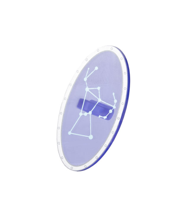 LEGO - Minifiguur-schild ovaal met zilverkleurige rand en metallic lichtblauw Orion-sterrenbeeldpatroon - Trans-Purple | N