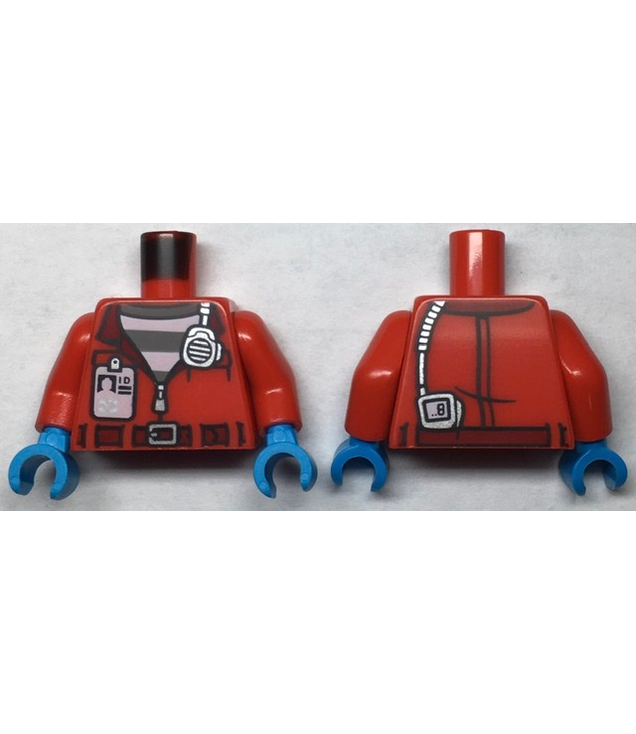 LEGO - Torso stadsgevangene, jas met open rits en ID over gevangenisstrepen / rode armen / donkerazuur handen - Red | N