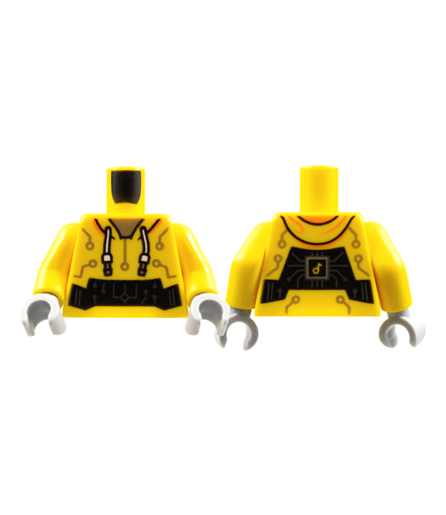 LEGO - Torso hoodie met zilverkleurige hals en circuitpatroon / gele armen / lichtblauwgrijze handen - Yellow | N
