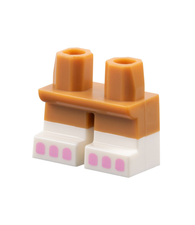 LEGO - Korte benen met gegoten witte onderbenen / laarzen en felroze teenopdruk - Medium Nougat | N