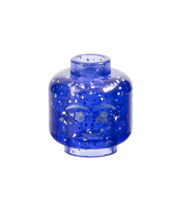 LEGO - Minifiguur-hoofd met metallic lichtblauwe wenkbrauwen, ogen en grijns - geventileerde nop - Glitter Trans-Purple | N