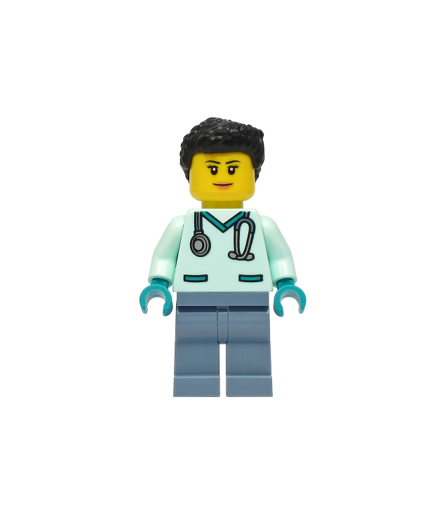 LEGO - Wildernisreddingsdierenarts - vrouw, licht-aqua uniform, zandblauwe benen, zwart haar - | N