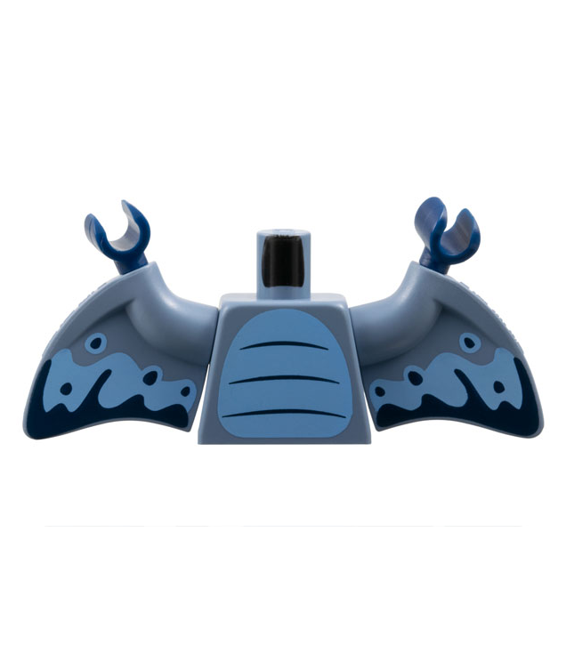 LEGO - Torso lichtblauw buikpatroon met 3 donkerblauwe gebogen lijnen / zandblauwe armen met vleugels, pterodactyl met lichtblauw-donkerblauwe markeringen / donkerblauwe handen - Sand Blue | N