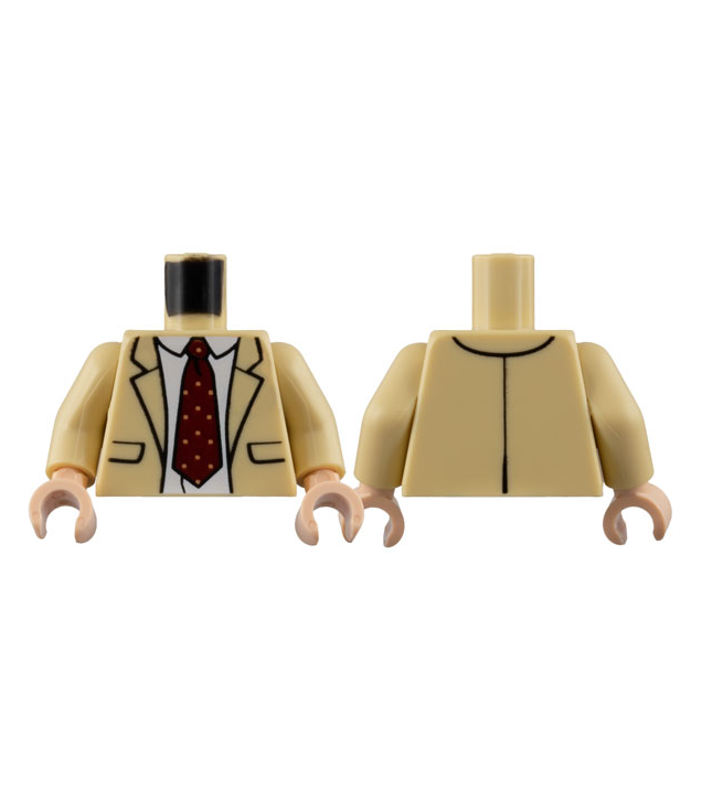 LEGO - Torso colbert met wit overhemd en donkerrode stropdas met vierkantpatroon / beige armen / licht-nougat handen - Tan | N