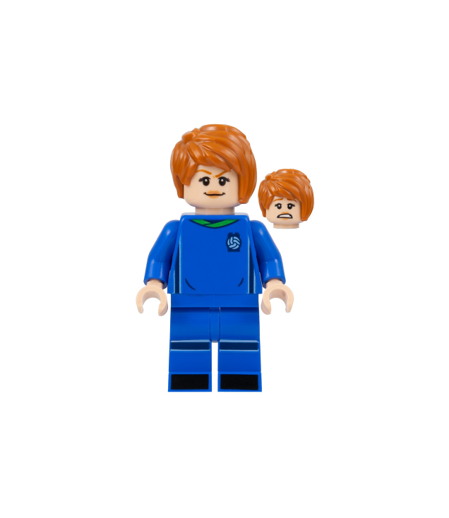 LEGO - Voetbalster, blauw tenue, licht-nougat huidskleur, donkeroranje lok aan zijkant - | N