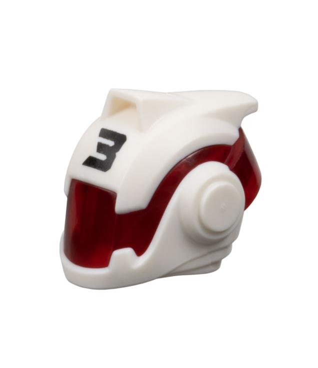 LEGO - Minifiguur-helm met gegoten transparant rode vizier en zwarte '3'-opdruk - White | N