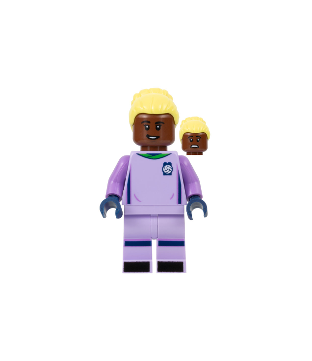 LEGO - Voetbalkeepster, lavendelkleurig tenue, roodbruine huidskleur, lichtgele haren - | N