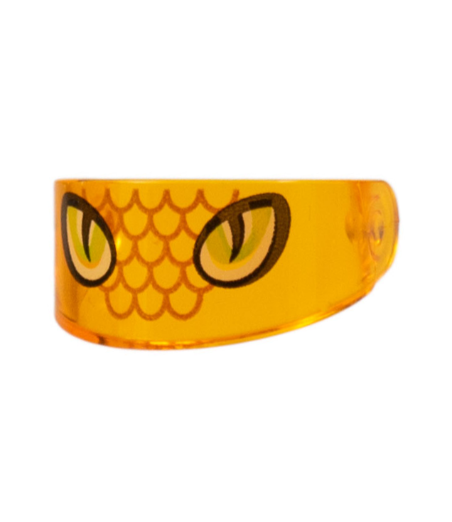 LEGO - Minifiguur-vizier standaard met zwarte en limoengroene slangenogen, oranje schubpatroon - Trans-Orange | N