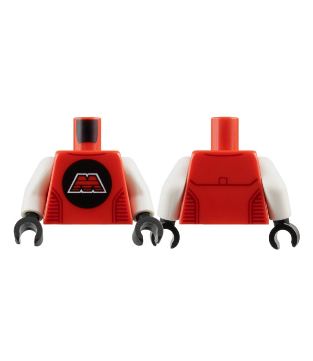LEGO - Torso ruimte M:Tron-logo met witte rand op zwarte cirkel, donkerrode kraag en paneellijnen / witte armen / zwarte handen - Red | N