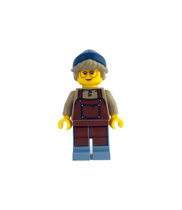 LEGO - Barista - vrouw, roodbruine schort, donkerblauwe muts, donkerbeige haar, bril - | N