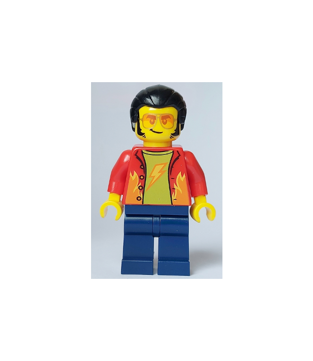LEGO - Noodleverkoper - man, rood shirt, donkerblauwe benen, zwart haar, zonnebril - | N