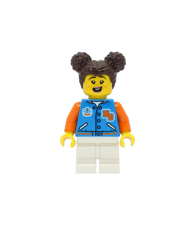 LEGO - Passagier - vrouw, donker-azuur sportjasje, witte benen, donkerbruin haar - | N