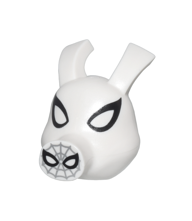LEGO - Minifiguur-hoofd, aangepast varken met lange snuit en oren, lichtgrijze Spider-Man-spin op snuit, zwarte ogen en neusgaten - White | N