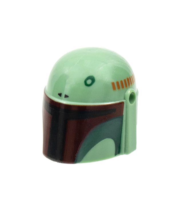 LEGO - Minifiguur-helm met gaten, SW Mandalorian met zwart-donkerrood vizier, donkergroene wanguitsparingen en cirkelpatroon - Sand Green | N