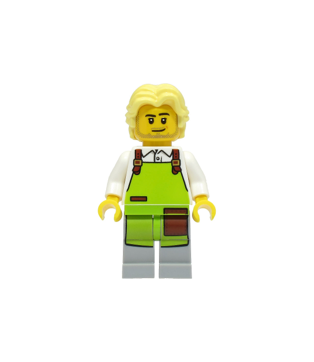 LEGO - Fietser - man, wit shirt, limoenkleurig schort, lichtgeel haar - | N