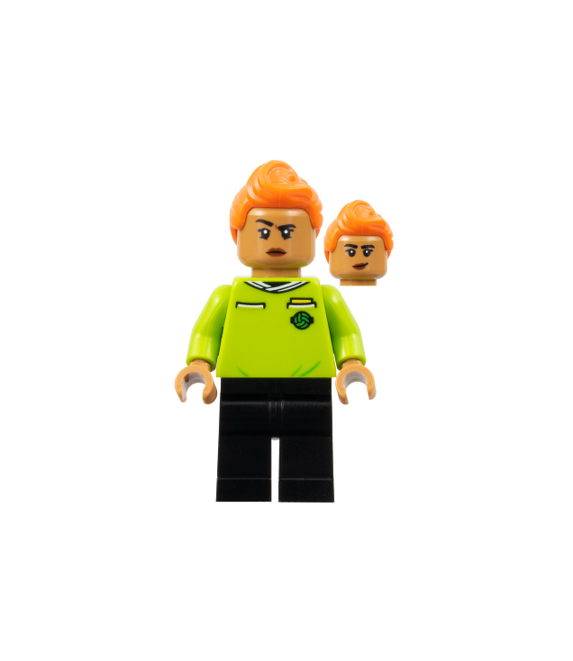 LEGO - Voetbalscheidsrechter - oranje haar, limoengroen shirt, zwarte benen - | N
