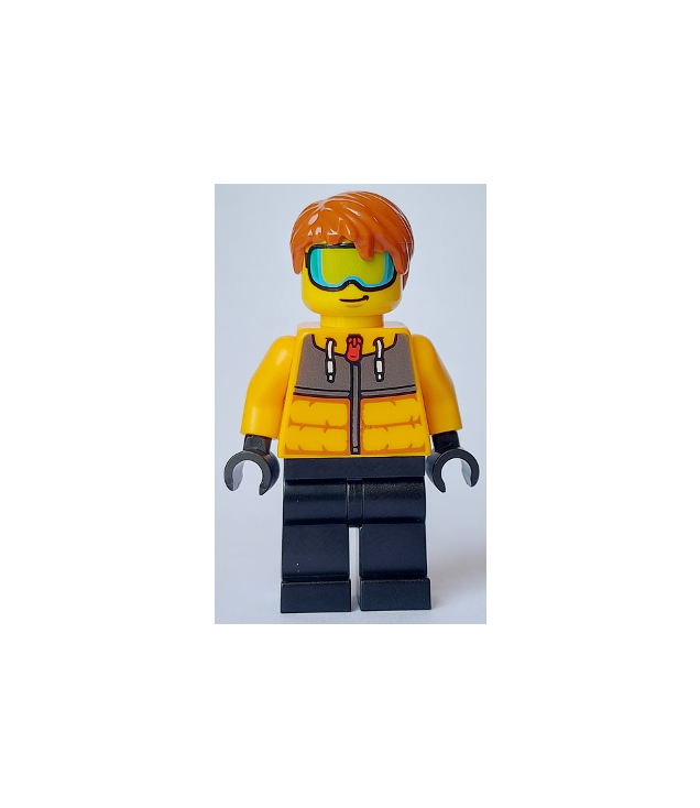 LEGO - Man - lichtoranje jas, zwarte benen, donkeroranje haar, skibril - | N