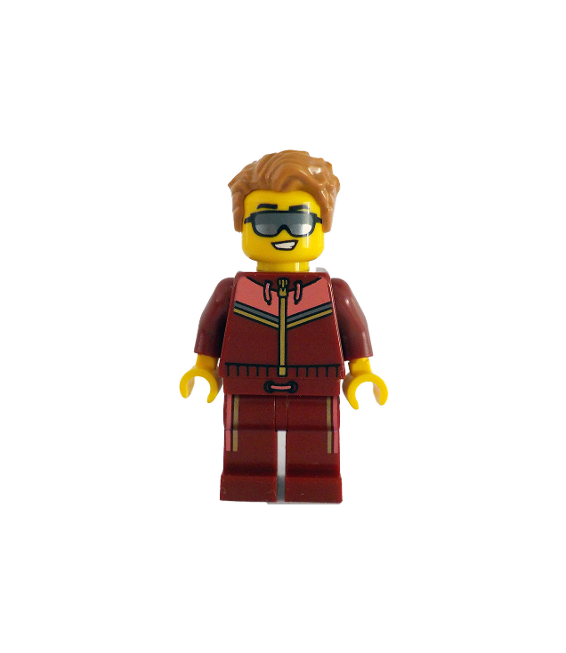 LEGO - Trampassagier - man, donkerrood-koraal joggingpak, middel-nougat haar, zonnebril - | N