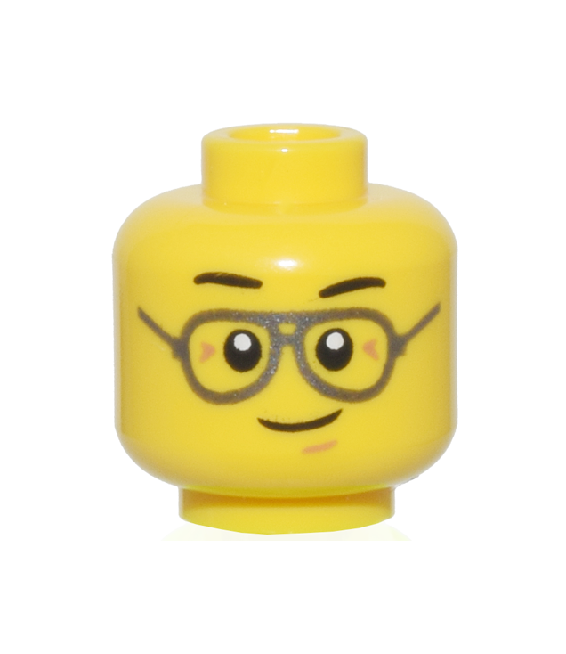 LEGO - Minifiguur-hoofd met zwarte wenkbrauwen, zilveren bril en gesloten scheve glimlach - geventileerde nop - Yellow | N