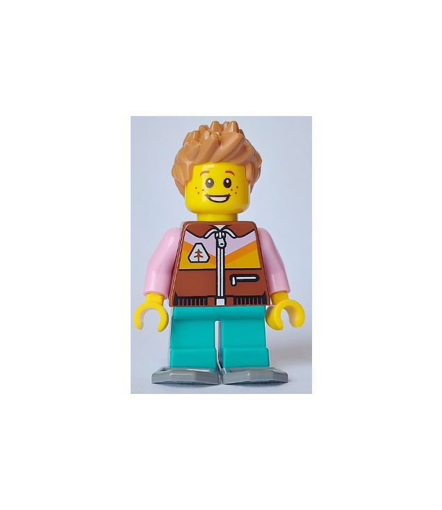 LEGO - Jongen - roodbruine jas, donker-turquoise korte benen, middel-nougat stekelig haar, sneeuwschoenen - | N