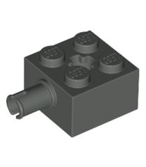 LEGO - Steen, gemodificeerd 2 x 2 met pen en as-gat (Vintage jaren ’90 onderdeel) - Dark Gray | N - Thumbnail