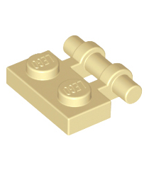 LEGO - Plaat, aangepast 1 x 2 met staafgreep aan zijkant – vrije uiteinden (Vintage jaren ’90 onderdeel) - Tan | N - Thumbnail