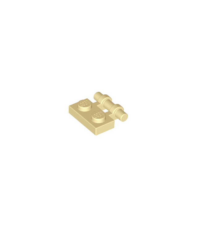 LEGO - Plaat, aangepast 1 x 2 met staafgreep aan zijkant – vrije uiteinden (Vintage jaren ’90 onderdeel) - Tan | N