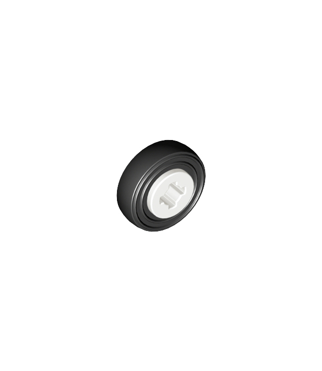 LEGO - Wiel Ø8mm x 6mm met zwarte band Ø14mm x 4mm glad klein enkel (4624 / 3139) (Vintage jaren ’90 onderdeel) - White | N