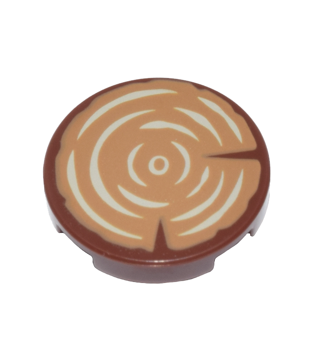 LEGO - Tegel, rond 2 x 2 met onderop een nophouder met boomstronk / houtnerf-patroon - Reddish Brown | N