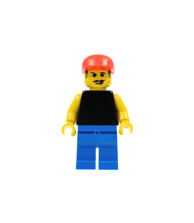 LEGO - Effen zwart torso met gele armen, blauwe benen, rode pet (voetbalfan) (Vintage jaren 2000 onderdeel) - | N