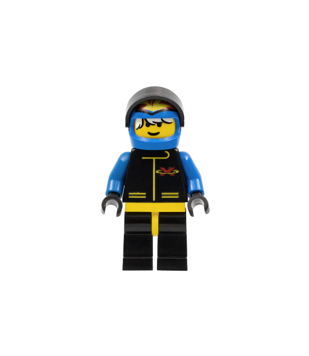 LEGO - Extreme Team – blauw, blauwe vlamhelm, wit warrig haar met pony (Vintage jaren ’90 onderdeel) - | N