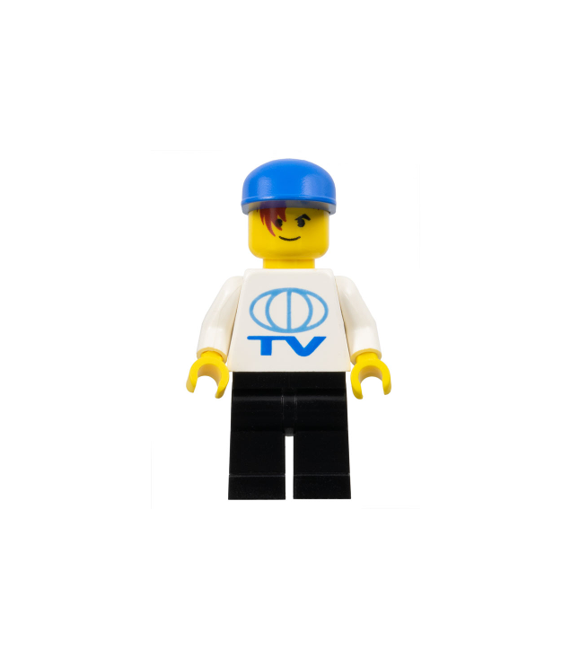 LEGO - TV-logo groot patroon, zwarte benen, blauwe pet (Vintage jaren 2000 onderdeel) - | N