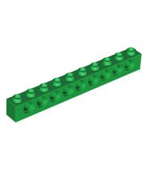 LEGO - Technic, steen 1 x 10 met gaten (Vintage jaren ’90 onderdeel) - Green | N - Thumbnail