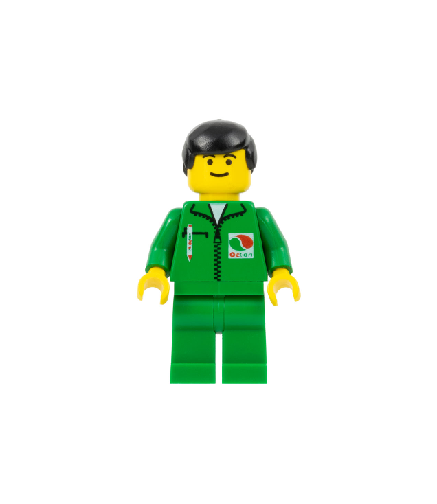 LEGO - Octan – groen jasje met pen, groene benen, zwart mannelijk haar (Vintage jaren ’90 onderdeel) - | N