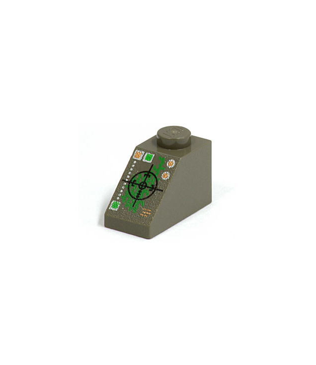 LEGO - Helling 45 graden 2 x 1 met zwart vizier en groen insectoid patroon (Vintage jaren ’90 onderdeel) - Dark Gray | N
