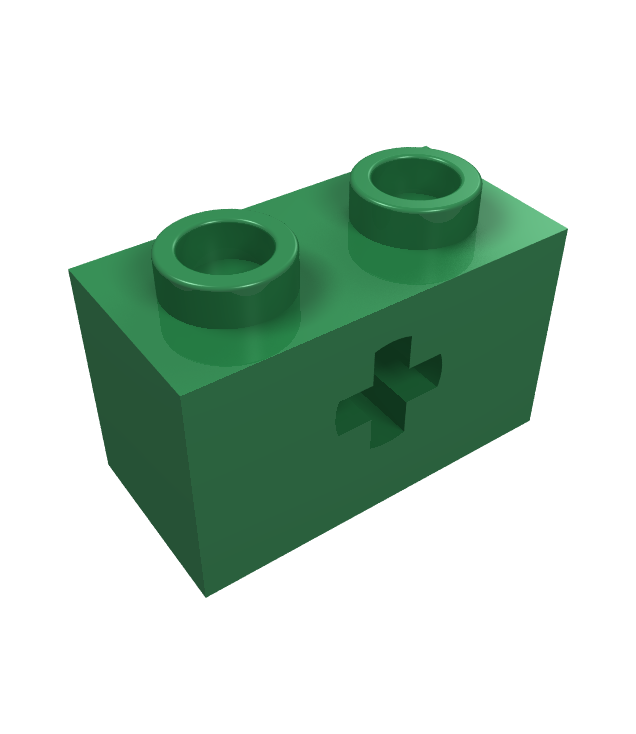 LEGO - Technic, steen 1 x 2 met as-gat en interne zijsteunen (Vintage jaren ’90 onderdeel) - Green | N