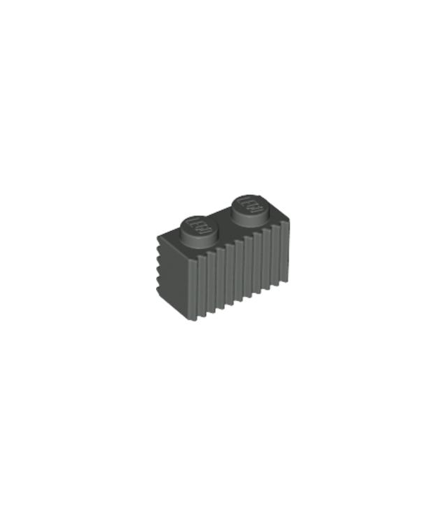 LEGO - Steen, gemodificeerd 1 x 2 met rooster / gegroefd profiel (Vintage jaren 2000 onderdeel) - Dark Gray | N