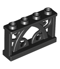 LEGO - Hek 1 x 4 x 2 sierlijk met 4 noppen - Black | N - Thumbnail