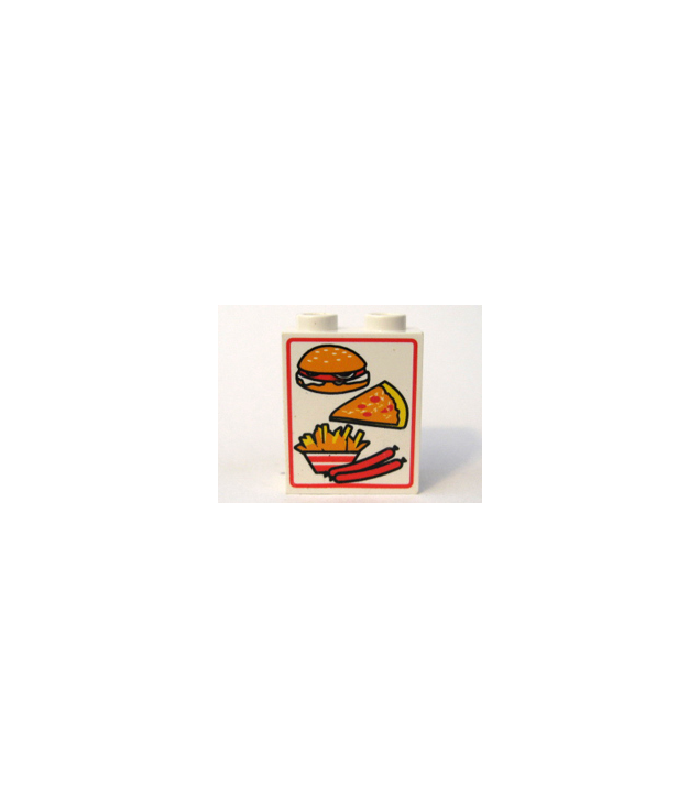 LEGO - Paneel 1 x 2 x 2 – holle noppen met hamburger-, pizza-, friet- en worstpatroon (Vintage jaren ’90 onderdeel) - White | N