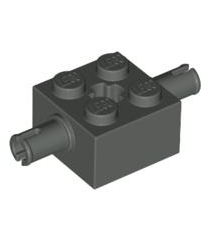 LEGO - Steen, gemodificeerd 2 x 2 met pennen en as-gat (Vintage jaren ’90 onderdeel) - Dark Gray | N - Thumbnail